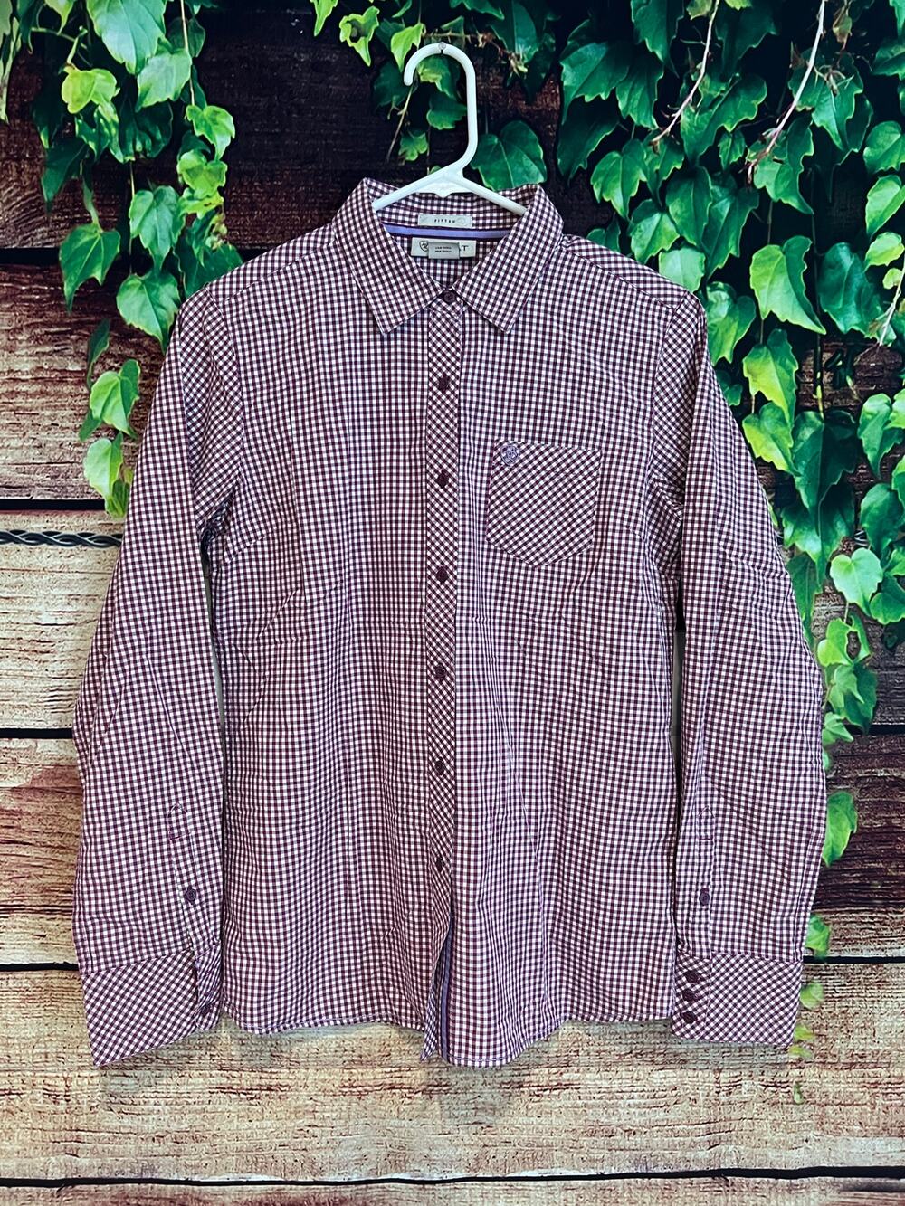Ariat Fitted Long Sleeve Button Down Work Shirt Western Rodeo Cowboy Mens Medium